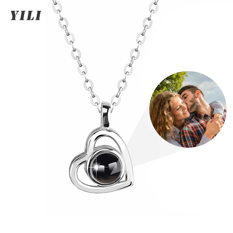 "Personalized Heart Photo Projection Necklace – 'I Love You' in 100 Languages, Custom Picture Inside Pendant" - TransGlobalStore Co